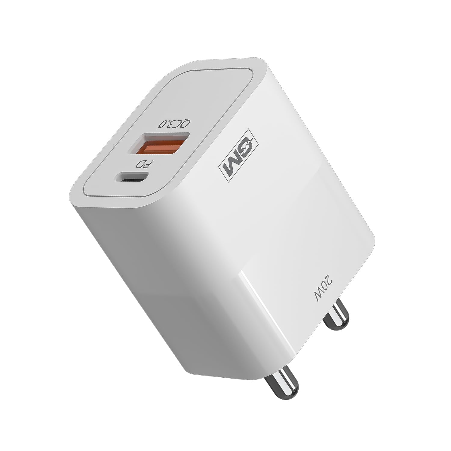 GM G+ 20W Dual-Port Fast Charger, Charging via USB C & A QC 3.0, Compact Travel Charger with Advanced Safety Protection for iPhone, Samsung, Pixel Series | 1 Year Warranty