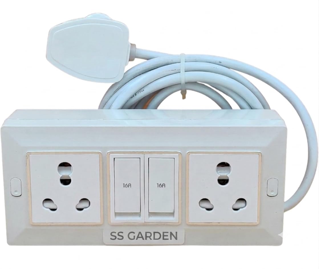Power Extension Board with 2 Universal Sockets and 2 Individual 16A Switches, Heavy Duty Electrical Multi-Plug Strip for Home and Office Appliances, White Multi Plug Socket