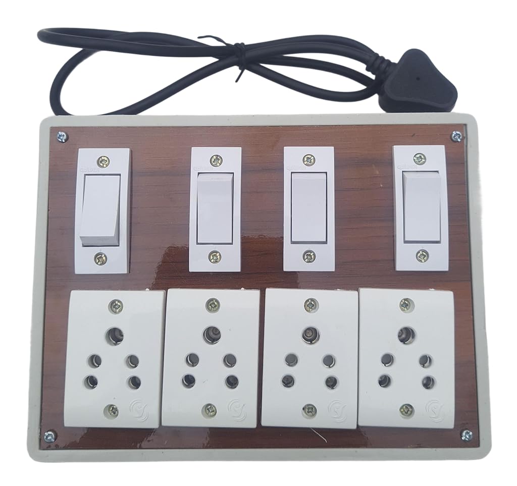6A Extension Board | Multi-Sockets Switch & Heavy-Duty Cord | Compact Electric Power Strip for Home, Office, Lights & Festive Decor (4 Switch, 4 Socket, 3 Yards)