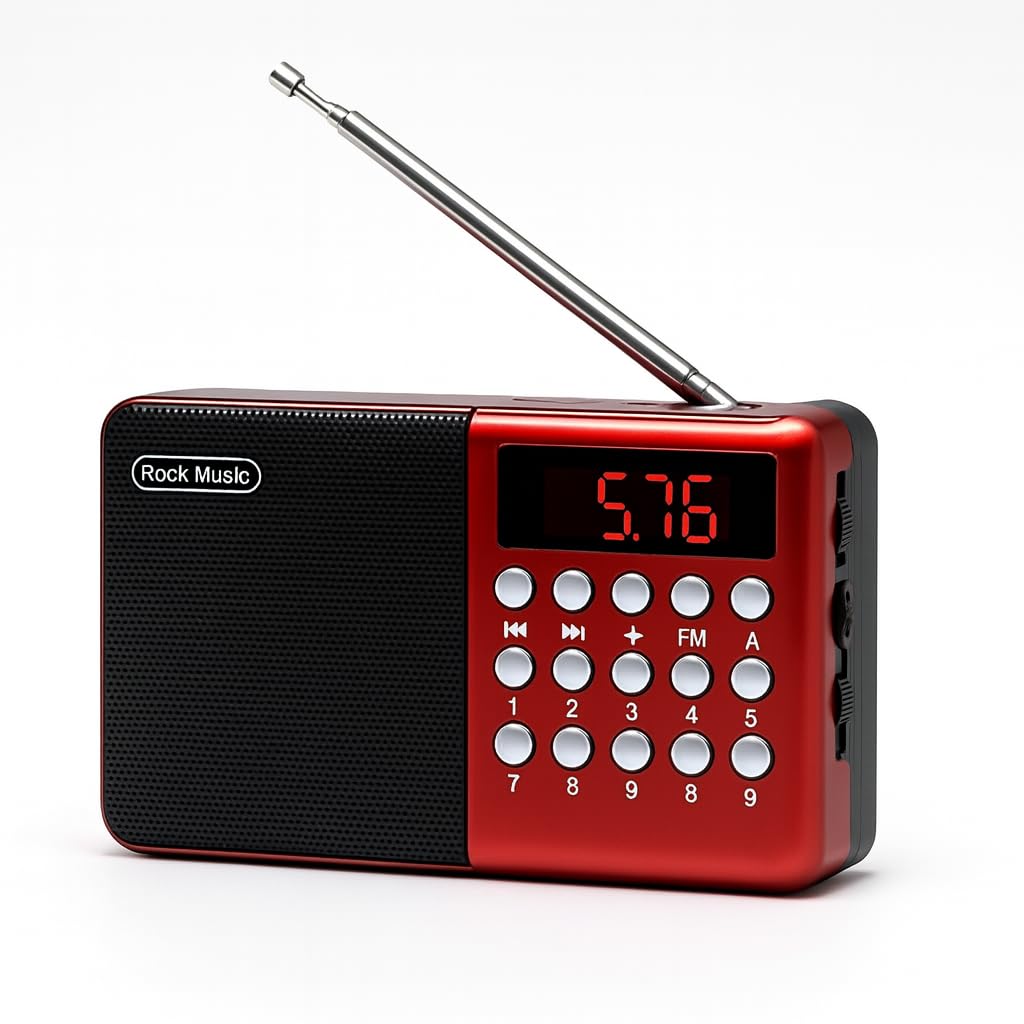 FM Radio with Bluetooth Speaker 6W-12 Hours | FM | Antenna | Type C-Charging | AUX, SD Card, USB Input | FM-615 | Red (Pack of 1)