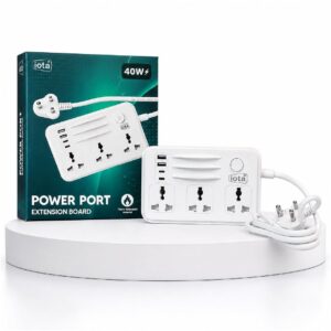 iota 7 in 1 Extension Board with 1.5 Meter Power Cord, 3 Universal Sockets, 2 USB & 2 Type-C Fast Charging Ports | Power Strip with Mobile Holder | Overload Protection | Heavy Duty