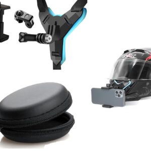 Like Star Helmet Chin Strap Mount with Mobile Holder Clip & Compatible with All Smart Phones Go pro Hero 9/8/7/6,SJCAM, Yi, DJI Osmo Action with (Earphone Carrying Case Pouch Cover Black)
