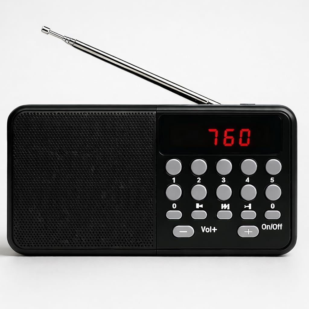 Pocket Blast FM Radio with Bluetooth Speaker with Powerful Sound,FM Recording, Antenna, 6w-12 Hours (Type-C Charging) and Number Pad AUX, SD Card, USB Input | Black (Pack of 1)