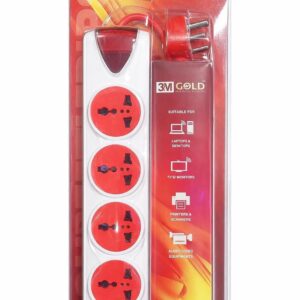 PE -3M Gold 4 Socket Power Strip with Universal Sockets, Heavy Duty Extension Board for Home & Office, Suitable for Laptop, TV, Printer & Audio Devices