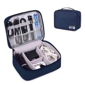 Electronic Organizer Bag | Portable Cable Organizer Case for Chargers, Cables, Power Bank, USB Drives & Tech Accessories | Multi-Compartment Travel Storage | Blue & Black