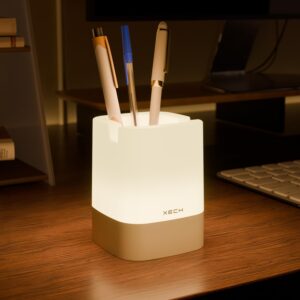 Xech Pen Stand with Ambient Night Light & Mobile Holder | 3-Colour Ambient Light, Touch Control | Rechargeable Night Lamp for Office, Study & Bedside (Nova)