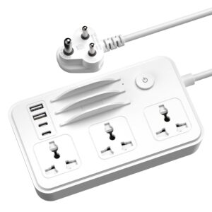 Vismac Extension Board 3 Universal Sockets + 2 USB Ports + 2 Type C Ports| Master Switch | 1.5M BIS Cord | 2300W Load Capacity| 1-Year Warranty | Fire Resistant | for Home & Office and Workspace.