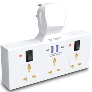 SEASPIRIT Power Champ 2.0 Cordless Extension Board with USB Ports & 3 Universal Sockets with Individual Switch Buttons & LED Indicators, Short Circuit Protection, Compatible for Electronic Devices