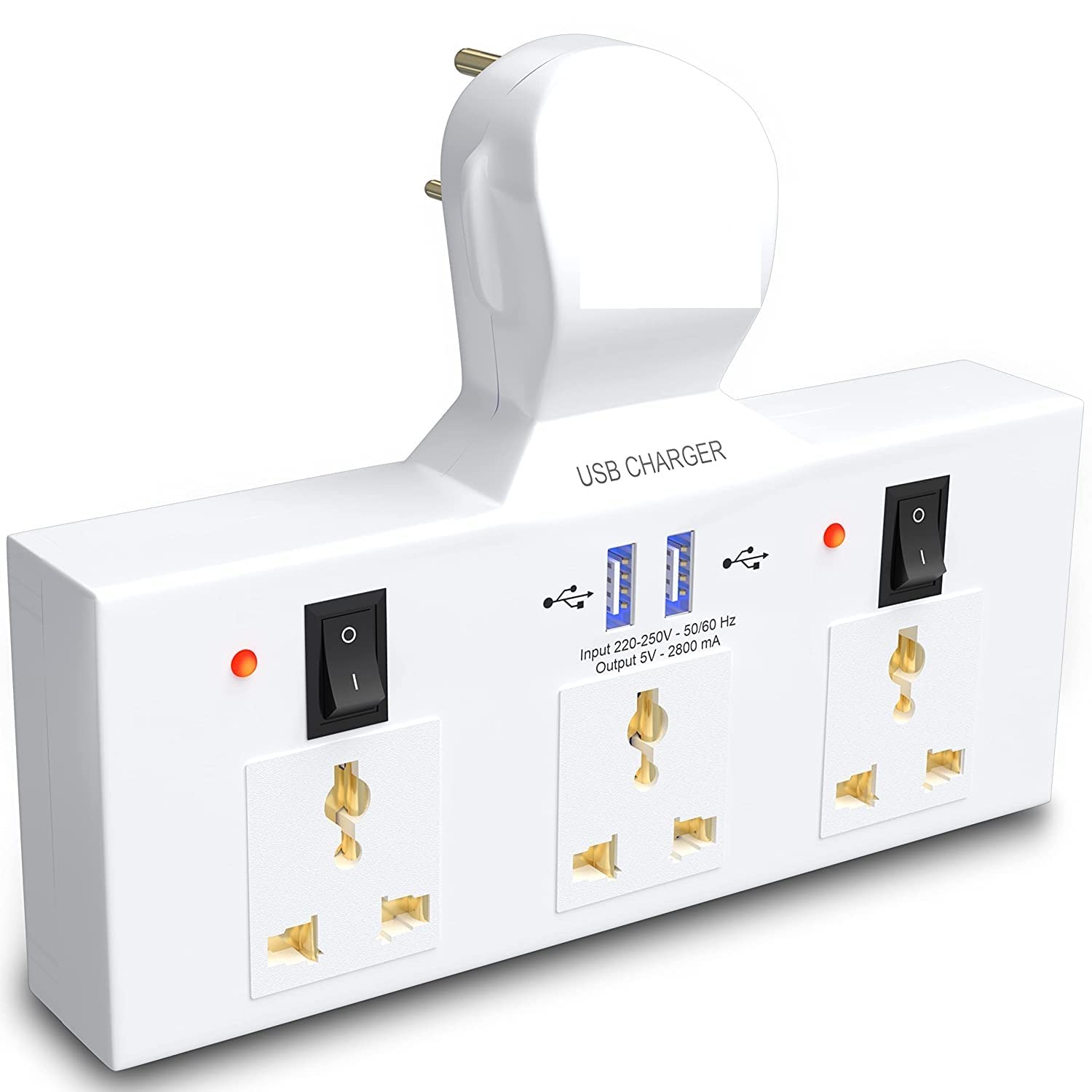 SEASPIRIT Power Champ 2.0 Cordless Extension Board with USB Ports & 3 Universal Sockets with Individual Switch Buttons & LED Indicators, Short Circuit Protection, Compatible for Electronic Devices
