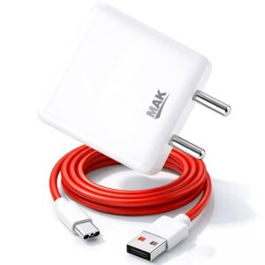 33W Fast Charger with Red Type-C Cable, 4A High-Speed Charging Adapter for Android Smartphones, Fast Charging Wall & Travel Charger, White