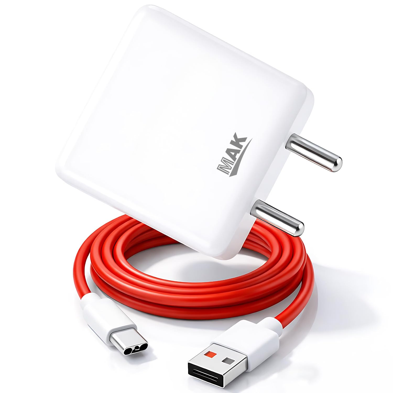 33W Fast Charger with Red Type-C Cable, 4A High-Speed Charging Adapter for Android Smartphones, Fast Charging Wall & Travel Charger, White