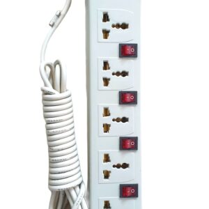 6 Switch Socket, Cord Extension Board Spike Guard LED Indicator All Socket are Detachable, Surge Safe Indicator. Original Accessories. Genuine Quality(5 AMP 6 Socket with Switch, 5 Yard Long Cable)