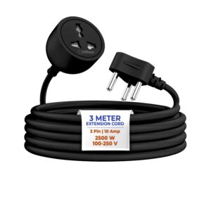 Embox 10A Single Socket Extension Board-Heavy Duty Male to Female Power Extension Cord-2500W Wire Extender for Indoor Outdoor Use-3Pin Single Plug Extension Cable
