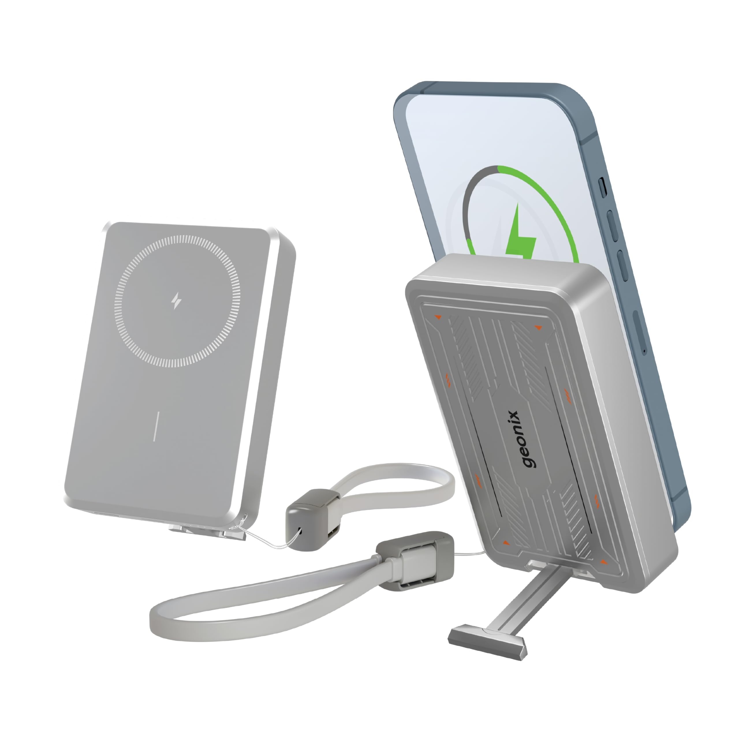 Geonix Helio MS100 Mini Magnetic Wireless Power Bank 10000mAh, Silver
