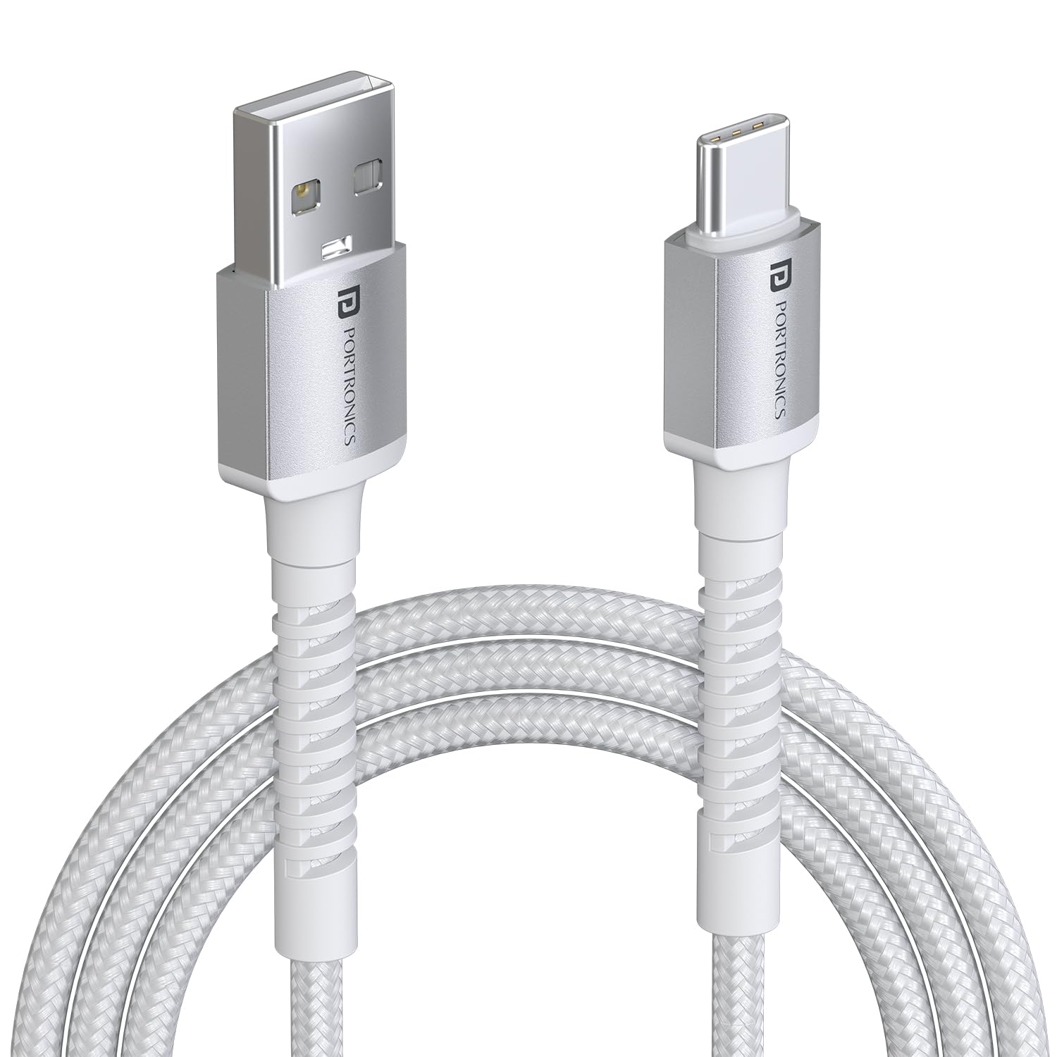 Portronics Konnect X 3A Unbreakable Nylon Braided USB to Type C Fast Charging Cable 2M Long, Supports All Type C Smartphones and Devices(White)