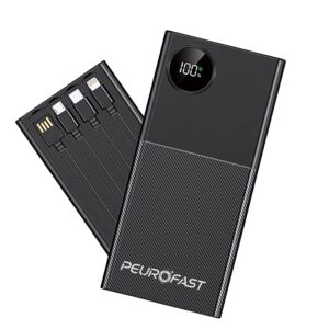 Peurofast 10000 mAh Compact Power Bank | 22.5W Fast Charging | Inbuilt Cable | Charge 6 Devices Simultaneously | for Smartphones, TWS Earbuds, Speakers, Tablets