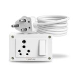 Electric 16A Single Socket Extension Board 2m � Heavy Duty Power Strip with Switch Surge Protection, 3 Core 1.0 mm Copper Wire for AC, Fridge, Washing Machine (White) (2 Meter)