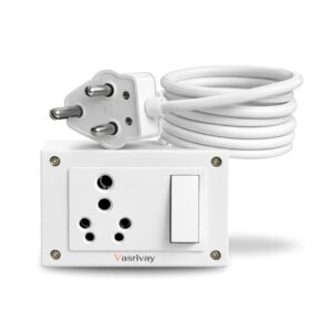 Electric 16A Single Socket Extension Board 2m � Heavy Duty Power Strip with Switch Surge Protection, 3 Core 1.0 mm Copper Wire for AC, Fridge, Washing Machine (White) (2 Meter)