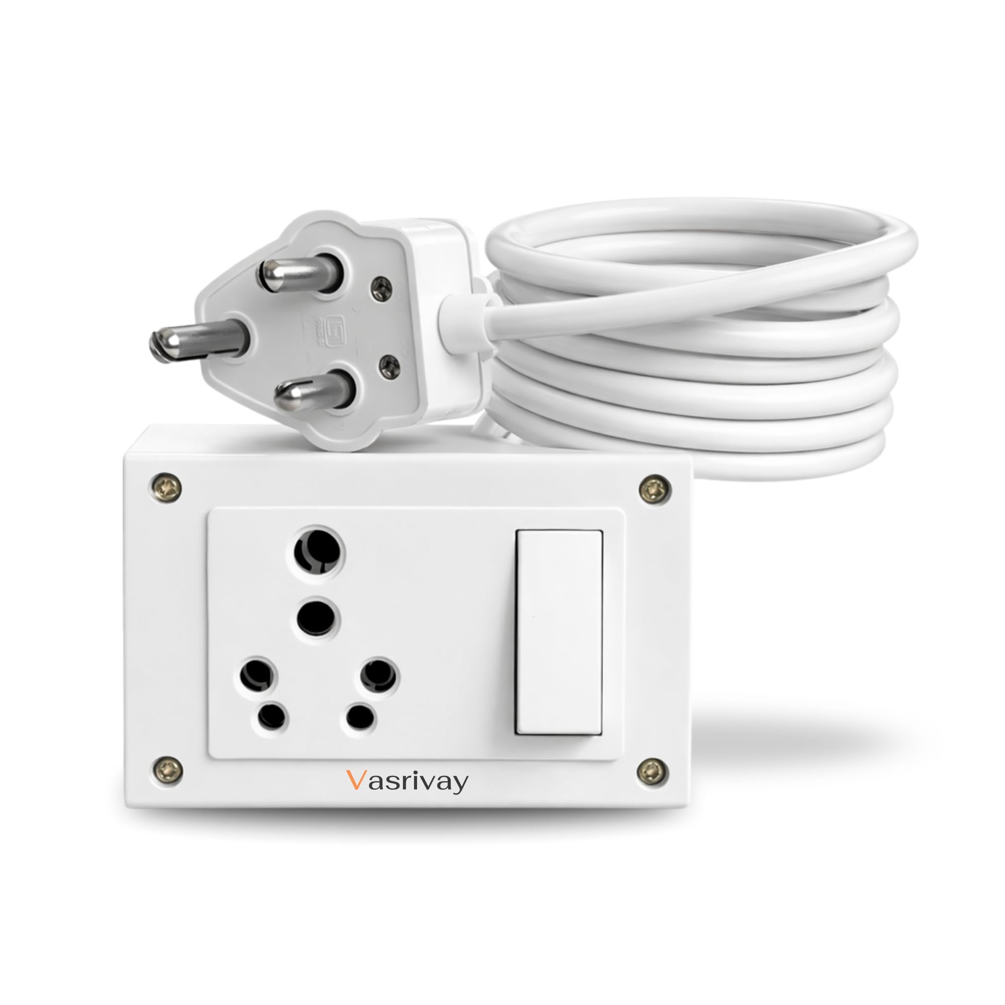 Electric 16A Single Socket Extension Board 2m � Heavy Duty Power Strip with Switch Surge Protection, 3 Core 1.0 mm Copper Wire for AC, Fridge, Washing Machine (White) (2 Meter)