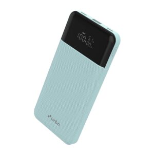 URBN 10,000 mAh Edge Power Bank with Smart LED Display, Ultra Slim & Compact, 22.5W Fast Charging, Power Delivery, Quick Charge, Triple Output(1-USBA, 2 USB-C) iPhone, Samsung, Android & More - Teal