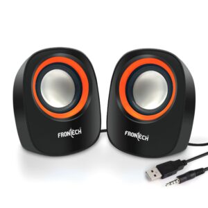 FRONTECH Premium 2.0 Channel USB Powered Speakers - 4W x 2 Output, AUX Input, Foam Edge, 1-Year Warranty (SPK-0003-Orange)