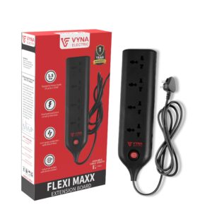 4-Way Extension Board with Surge & Spike Protection, 1440W Power Capacity, 2 Meter Copper Cord, LED Power Indicator, 6A 240V Rating, for Home & Commercial Use -Black Colour.