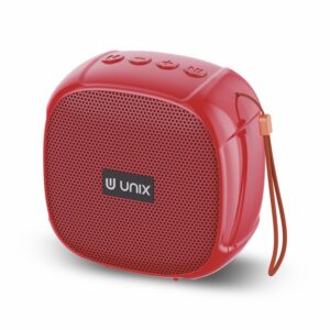 Unix Bella 5W Bluetooth Wireless Speaker with FM Radio, USB, TF Card Slot, 800mAh Battery, 100 Hours Standby Time, TWS Function, 52mm Driver, Auto Pairing, Type-C Charging Portable Speaker � Red