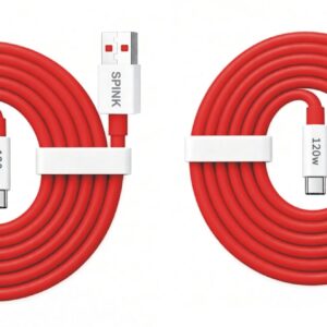 SPINKS Flow Cord USB-A to Type C Cable, 25W Super Fast Charging, Nylon Braided, 1.5 Meter, compatible with Apple CarPlay and Android Auto, White (2)