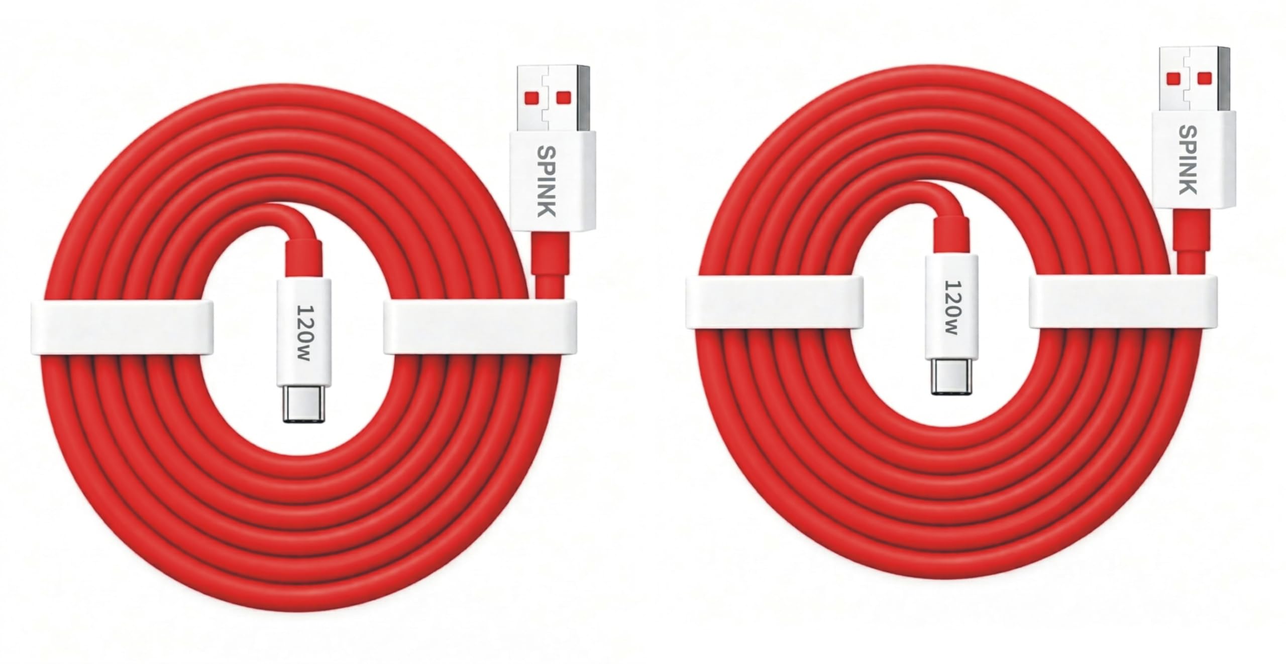 SPINKS Flow Cord USB-A to Type C Cable, 25W Super Fast Charging, Nylon Braided, 1.5 Meter, compatible with Apple CarPlay and Android Auto, White (2)