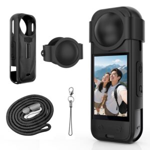 BKN Silicone Protective Case Compatible with Insta 360 X5, Soft Shockproof Anti-Scratch Full-Body Cover with Lens Cap, Charging Port Accessible, Action Camera Accessories (Black)