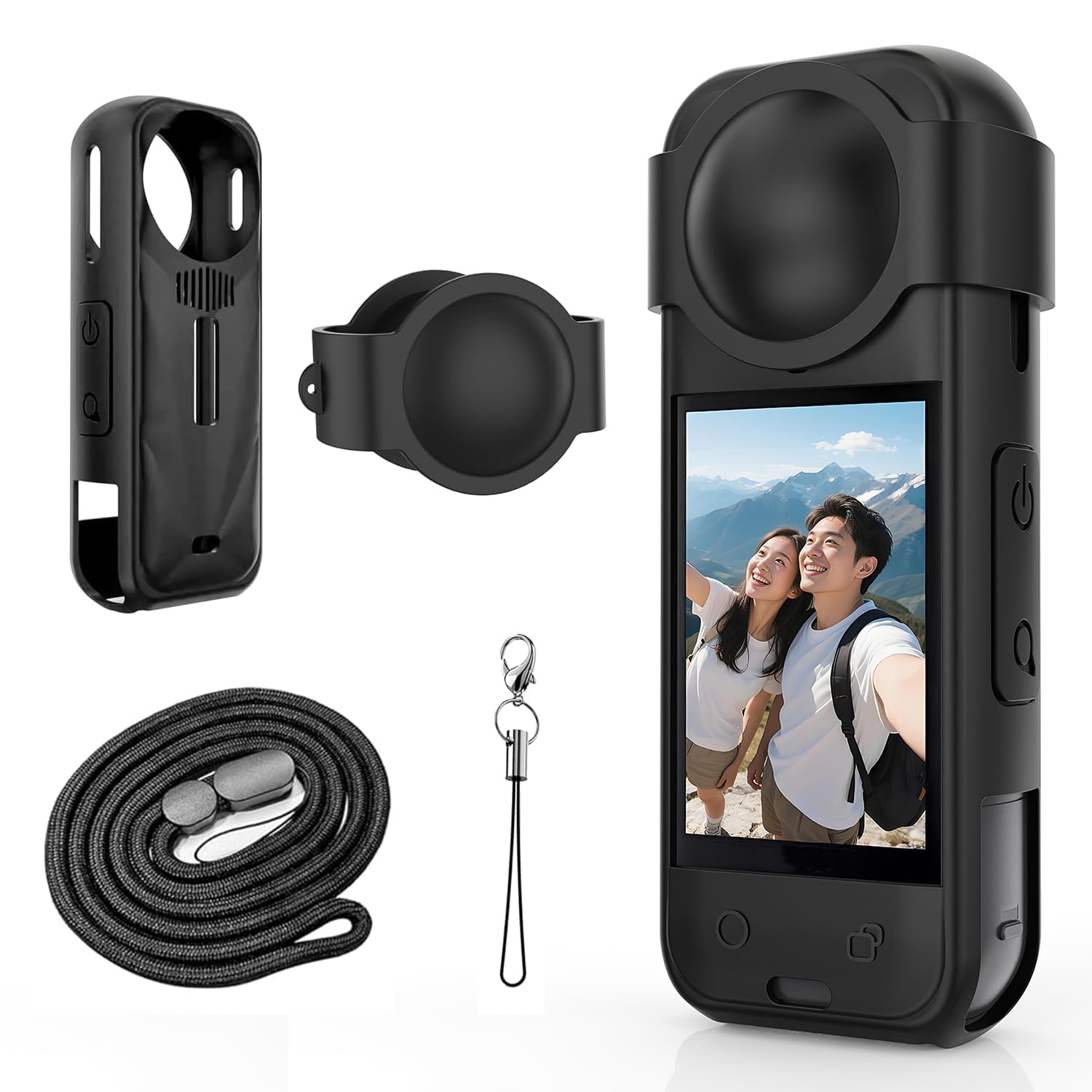 BKN Silicone Protective Case Compatible with Insta 360 X5, Soft Shockproof Anti-Scratch Full-Body Cover with Lens Cap, Charging Port Accessible, Action Camera Accessories (Black)