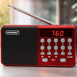 FM Radio with Bluetooth Speaker with Powerful Sound | Vintage Style | Antenna 6w-12 Hours and Number Pad | USB Charging | AUX, SD Card, USB Input (FM-680-Red)