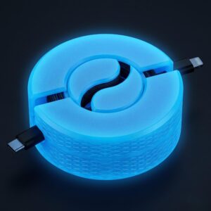Stackable Cable Organizer with Storage Tray | Ergonomic Cord Winder for Phone Chargers & USB Cables | Tangle-Free Desk Wire Management System, Glow in Dark (Blue), 1
