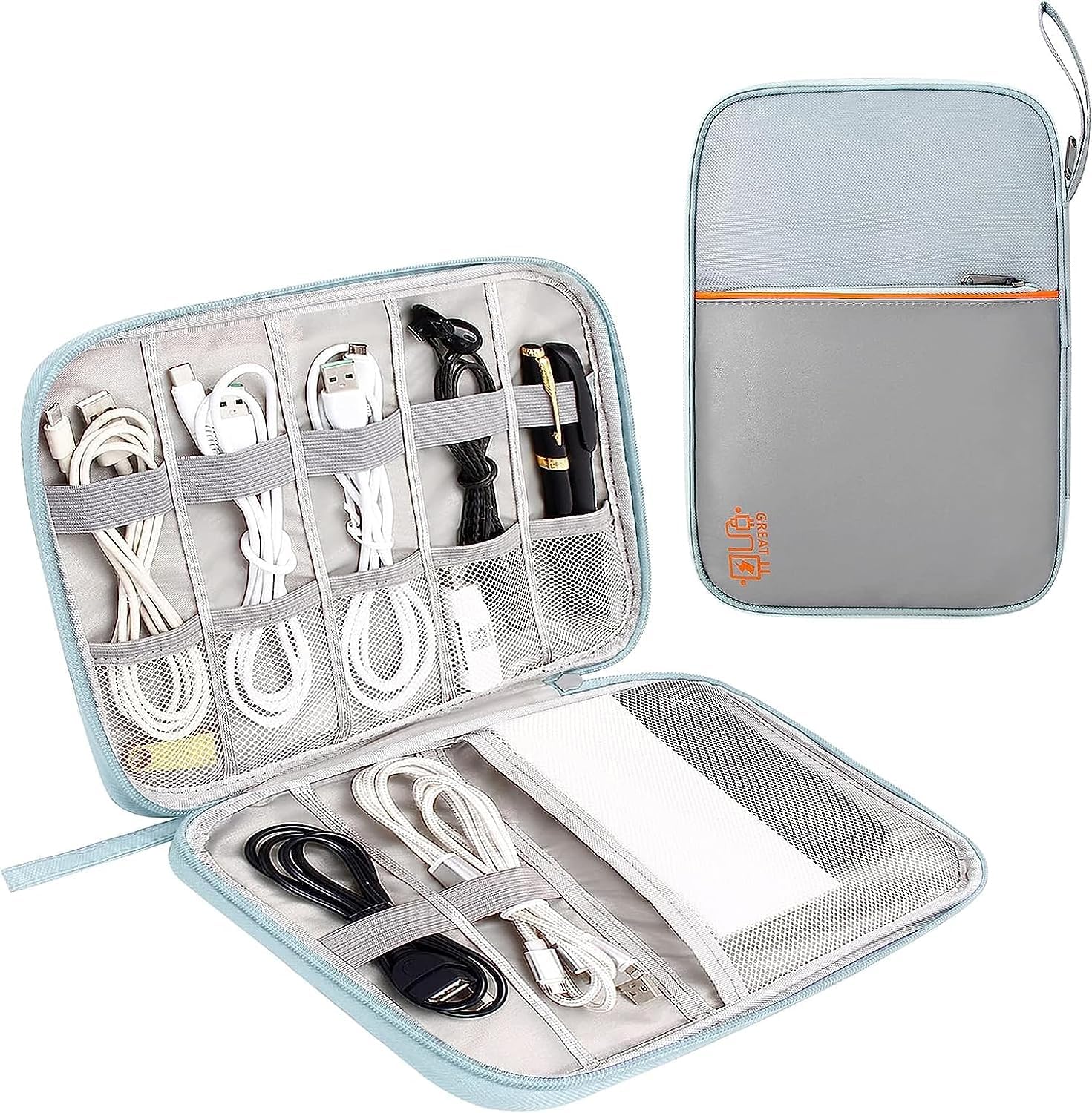 LIGHTNIING HAMMERZ Electronics Accessories Organizer Bag, Universal Travel Gadget Wires Organizer Bag for Cables, Plug and More, Fits for Pad Phone Charger Hard Disk (Slim Shape Grey)